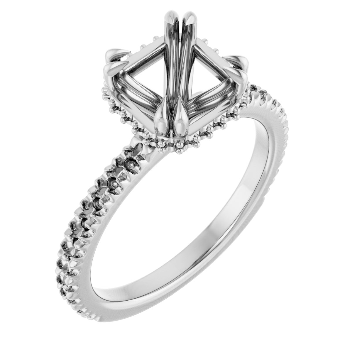 Double-Claw Hidden Halo-Style Engagement Ring