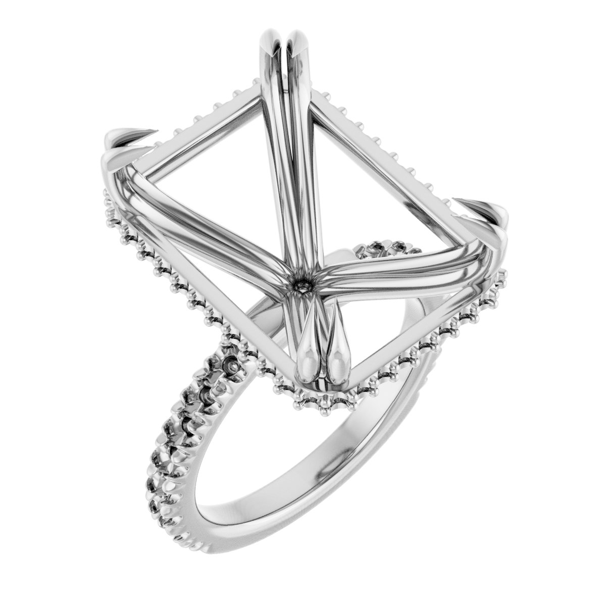 Double-Claw Hidden Halo-Style Engagement Ring