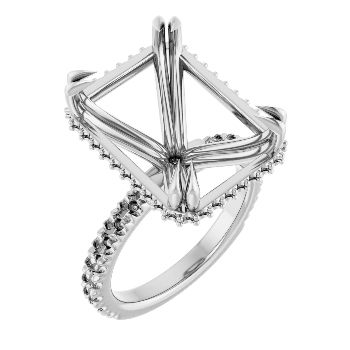 Double-Claw Hidden Halo-Style Engagement Ring