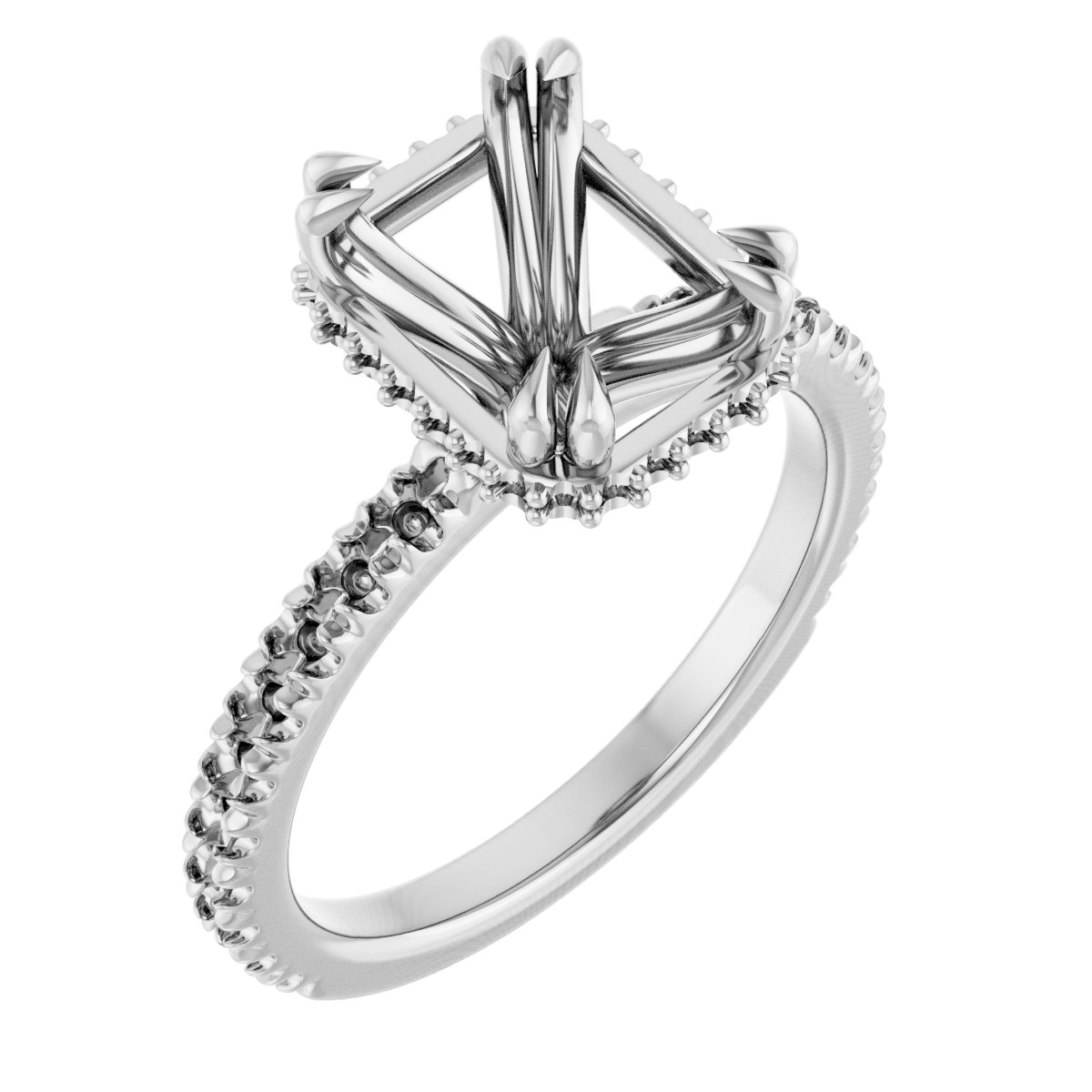 Double-Claw Hidden Halo-Style Engagement Ring