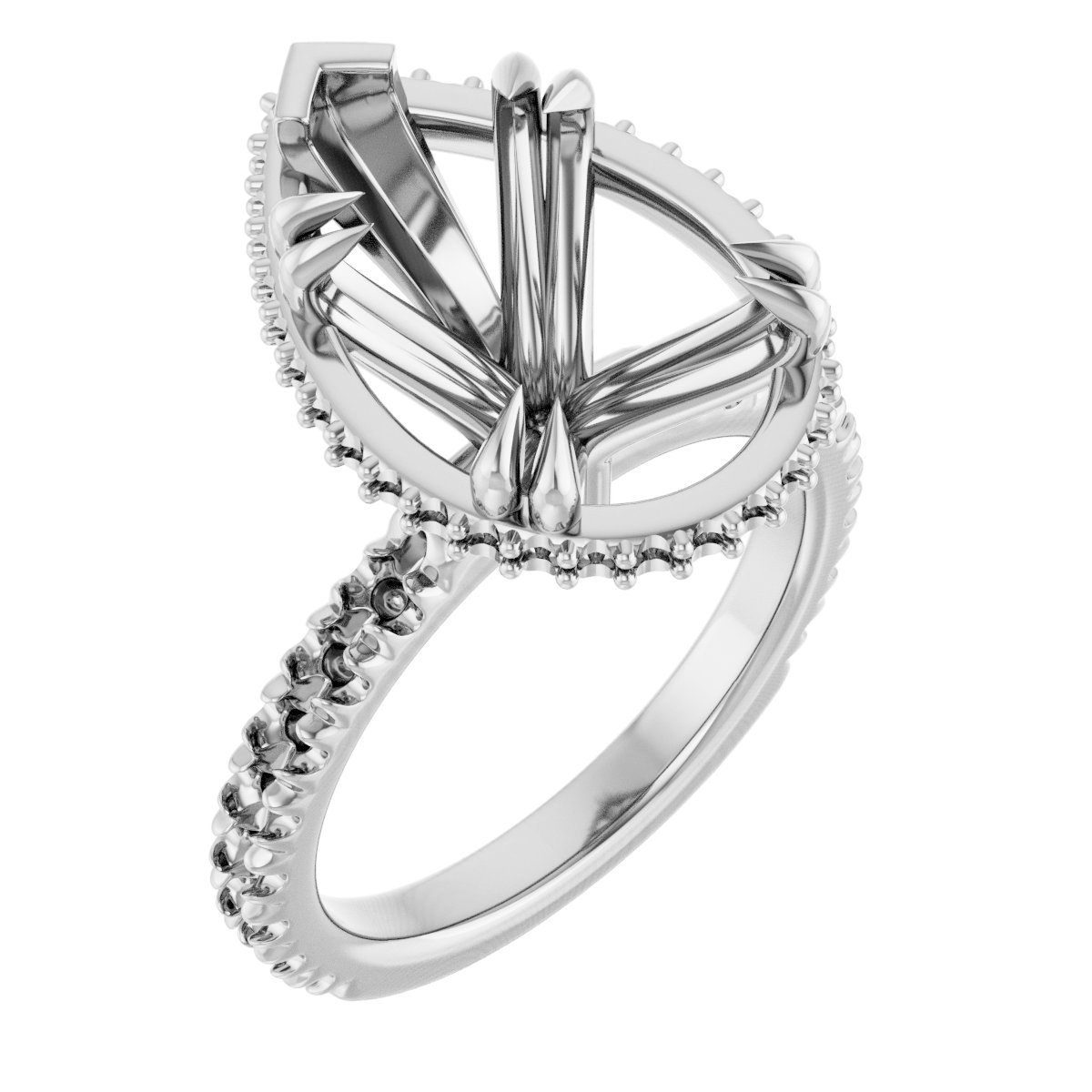 Double-Claw Hidden Halo-Style Engagement Ring