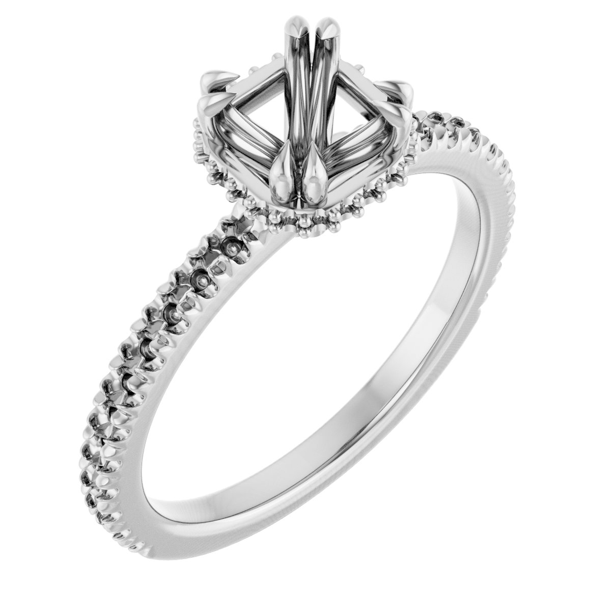 Double-Claw Hidden Halo-Style Engagement Ring
