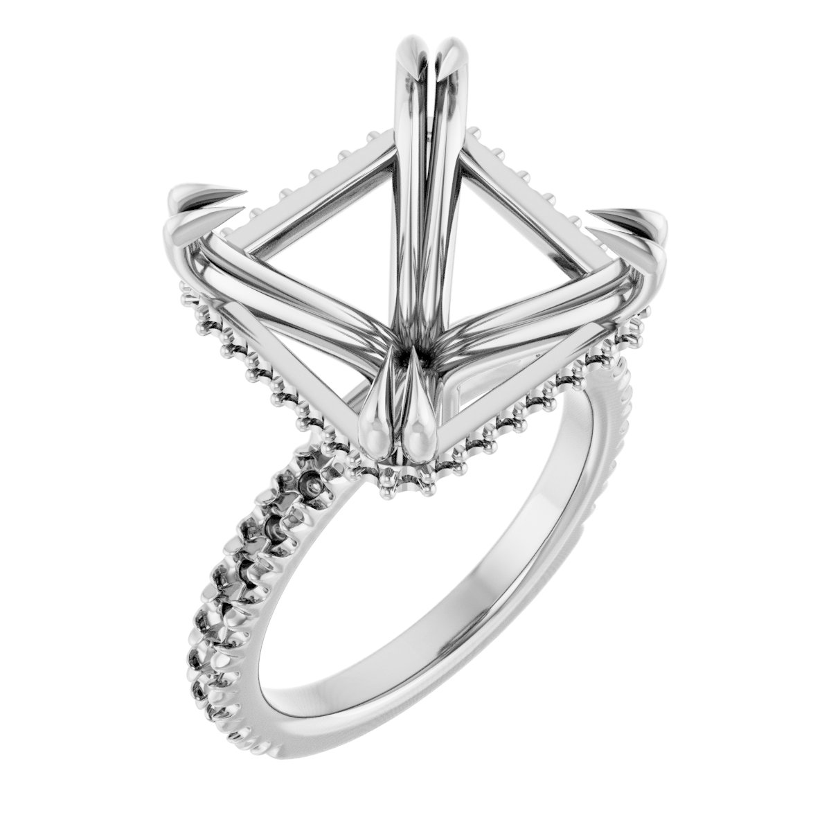 Double-Claw Hidden Halo-Style Engagement Ring
