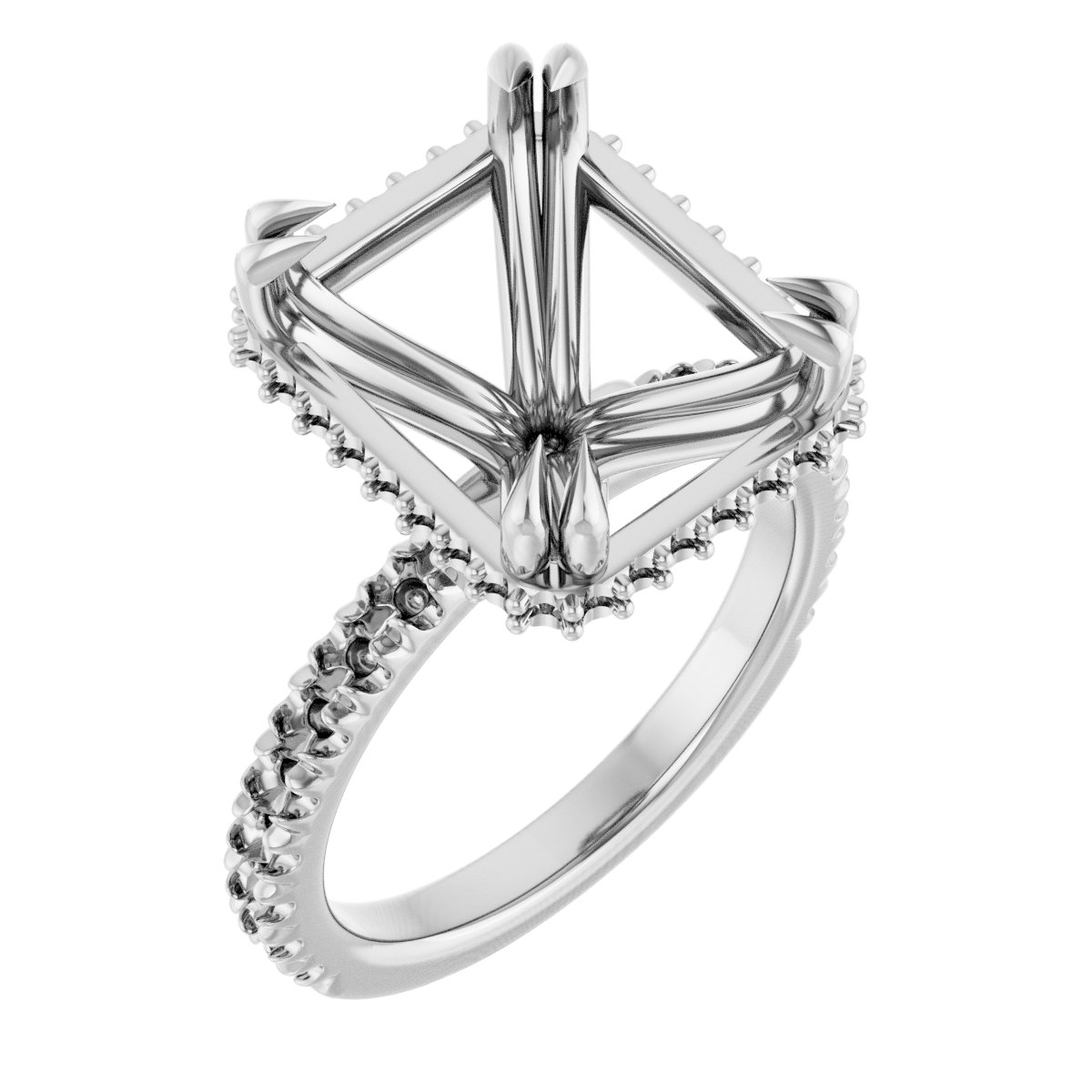 Double-Claw Hidden Halo-Style Engagement Ring