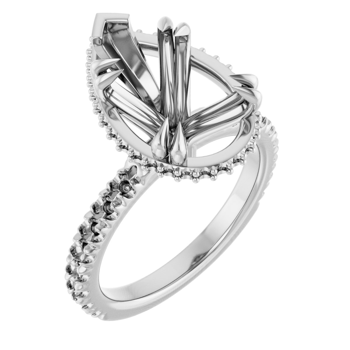 Double-Claw Hidden Halo-Style Engagement Ring