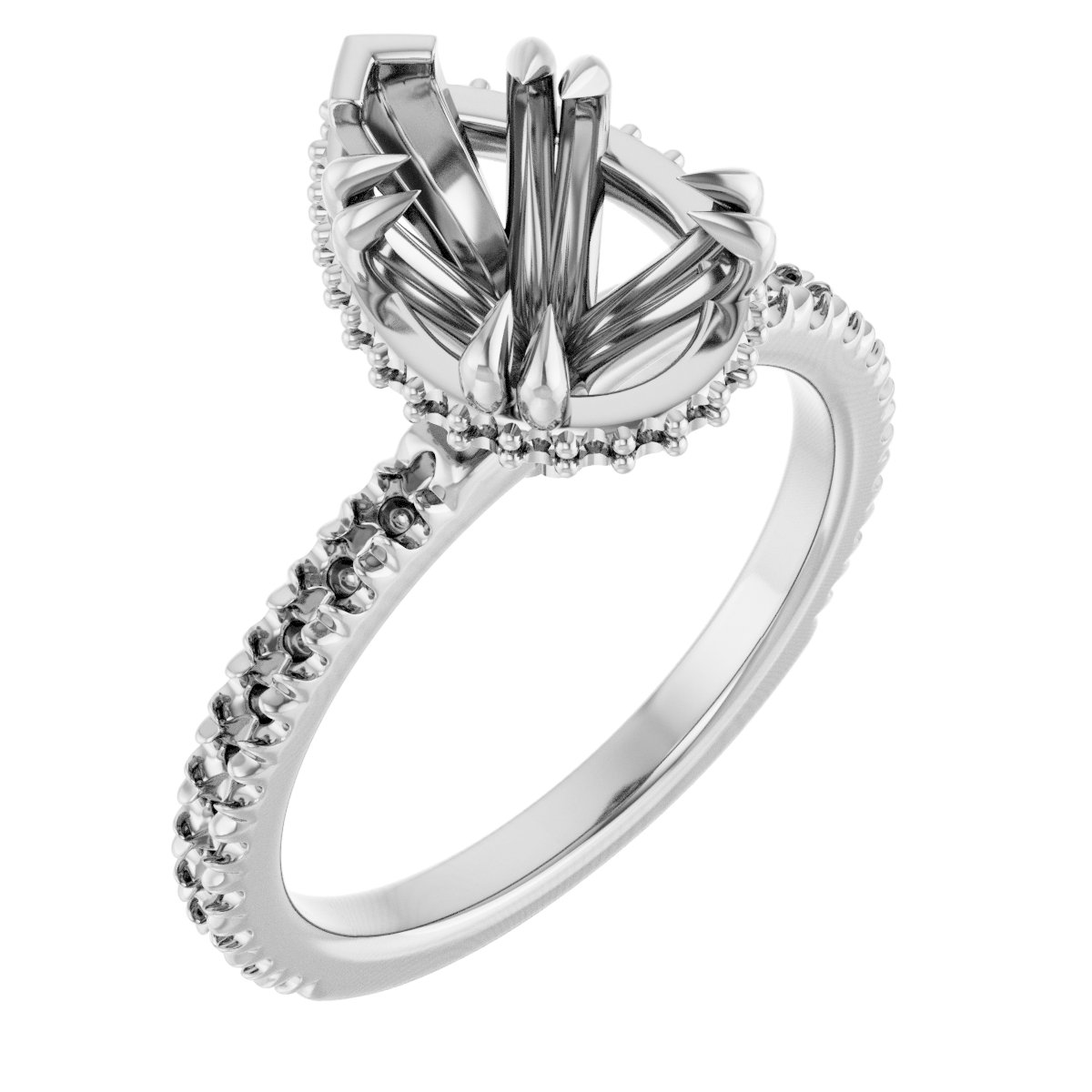 Double-Claw Hidden Halo-Style Engagement Ring