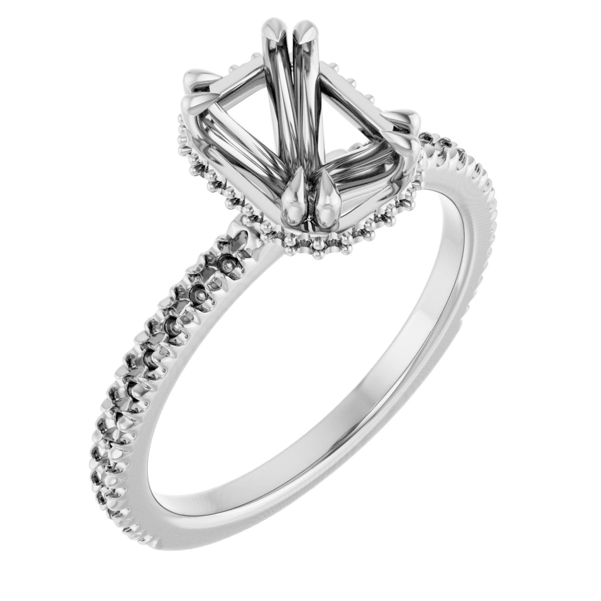 Double-Claw Hidden Halo-Style Engagement Ring