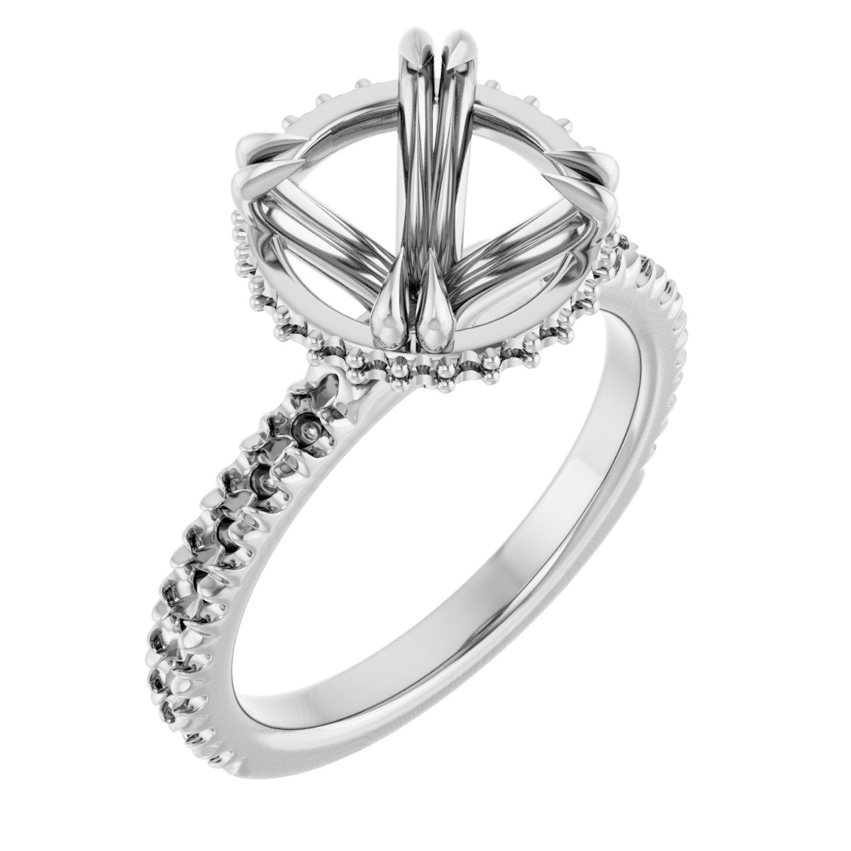 Double-Claw Hidden Halo-Style Engagement Ring