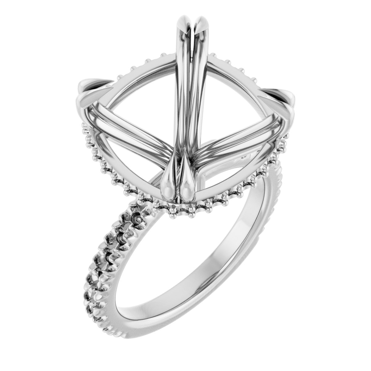 Double-Claw Hidden Halo-Style Engagement Ring
