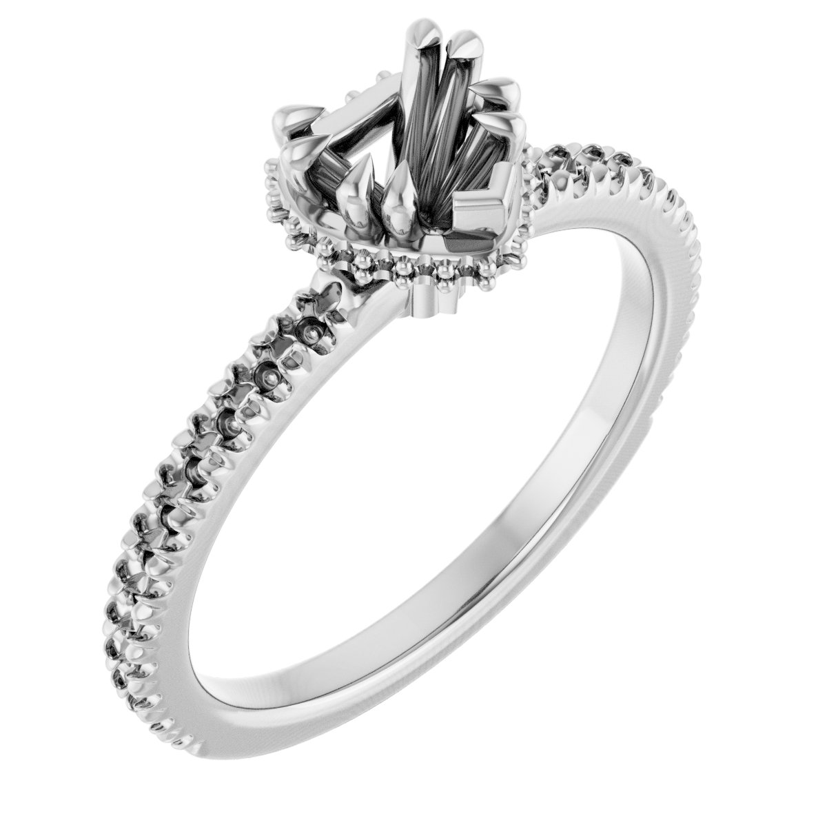 Double-Claw Hidden Halo-Style Engagement Ring