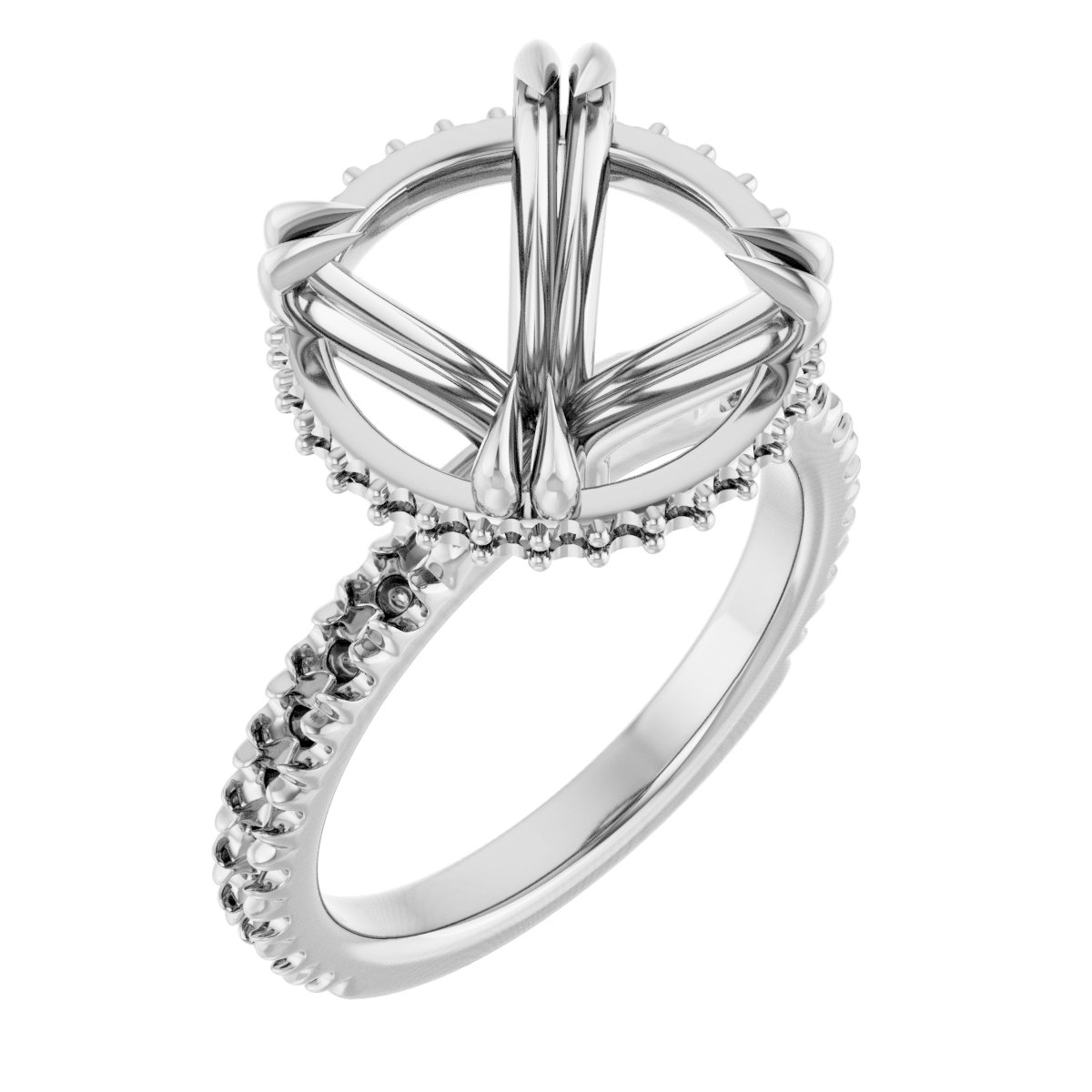 Double-Claw Hidden Halo-Style Engagement Ring