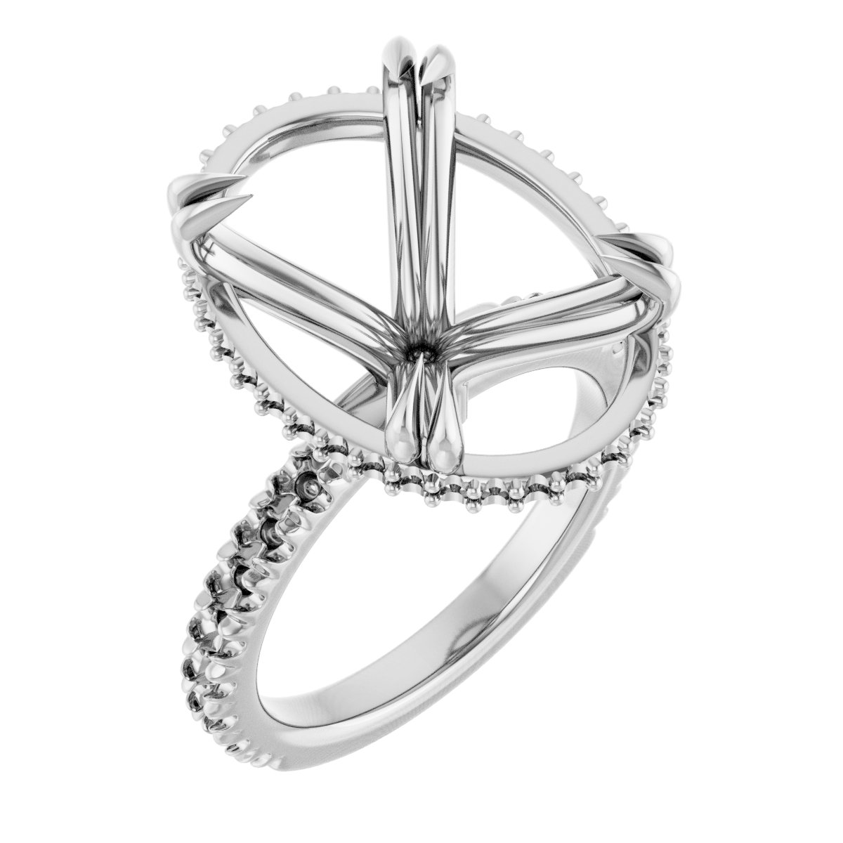 Double-Claw Hidden Halo-Style Engagement Ring