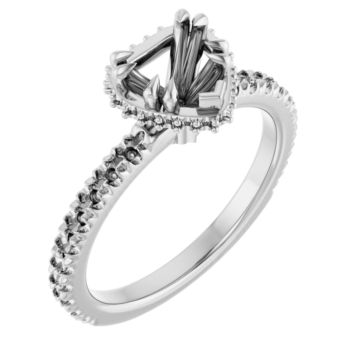 Double-Claw Hidden Halo-Style Engagement Ring