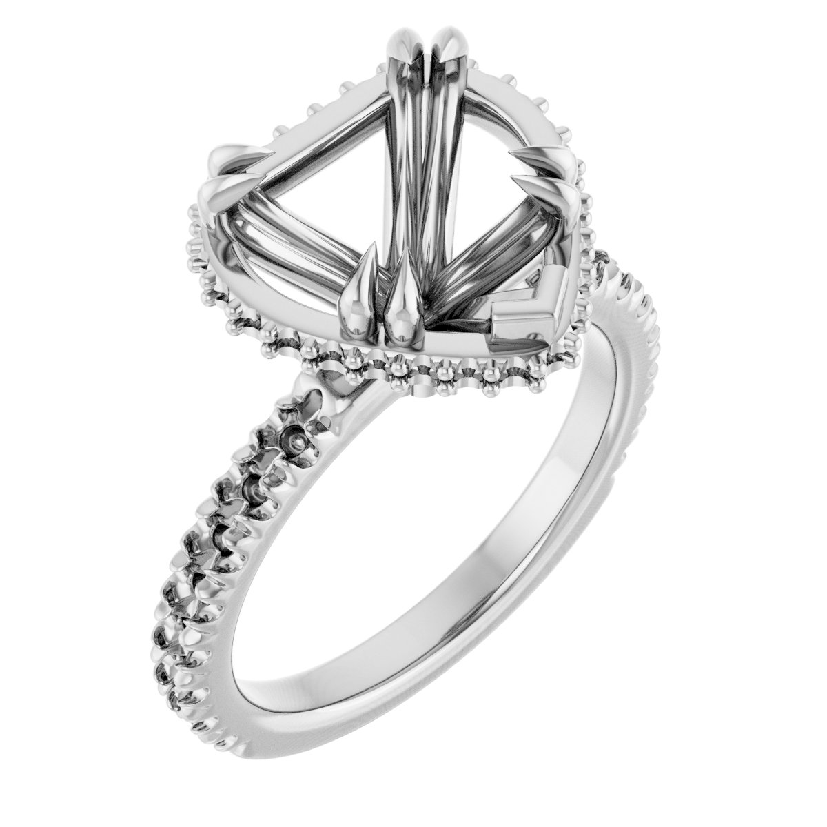 Double-Claw Hidden Halo-Style Engagement Ring