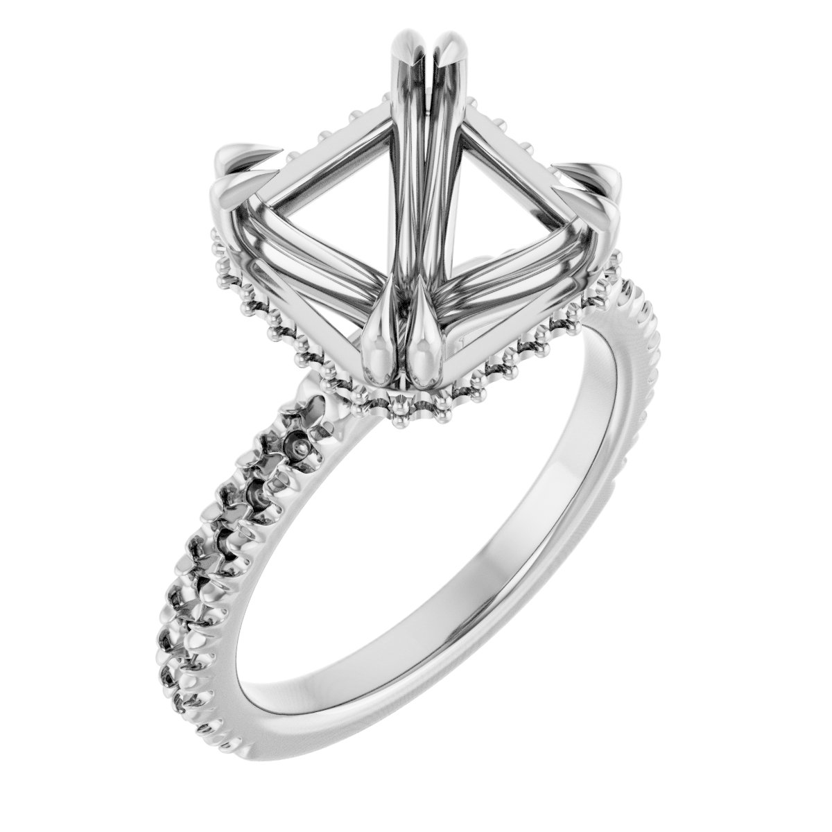 Double-Claw Hidden Halo-Style Engagement Ring