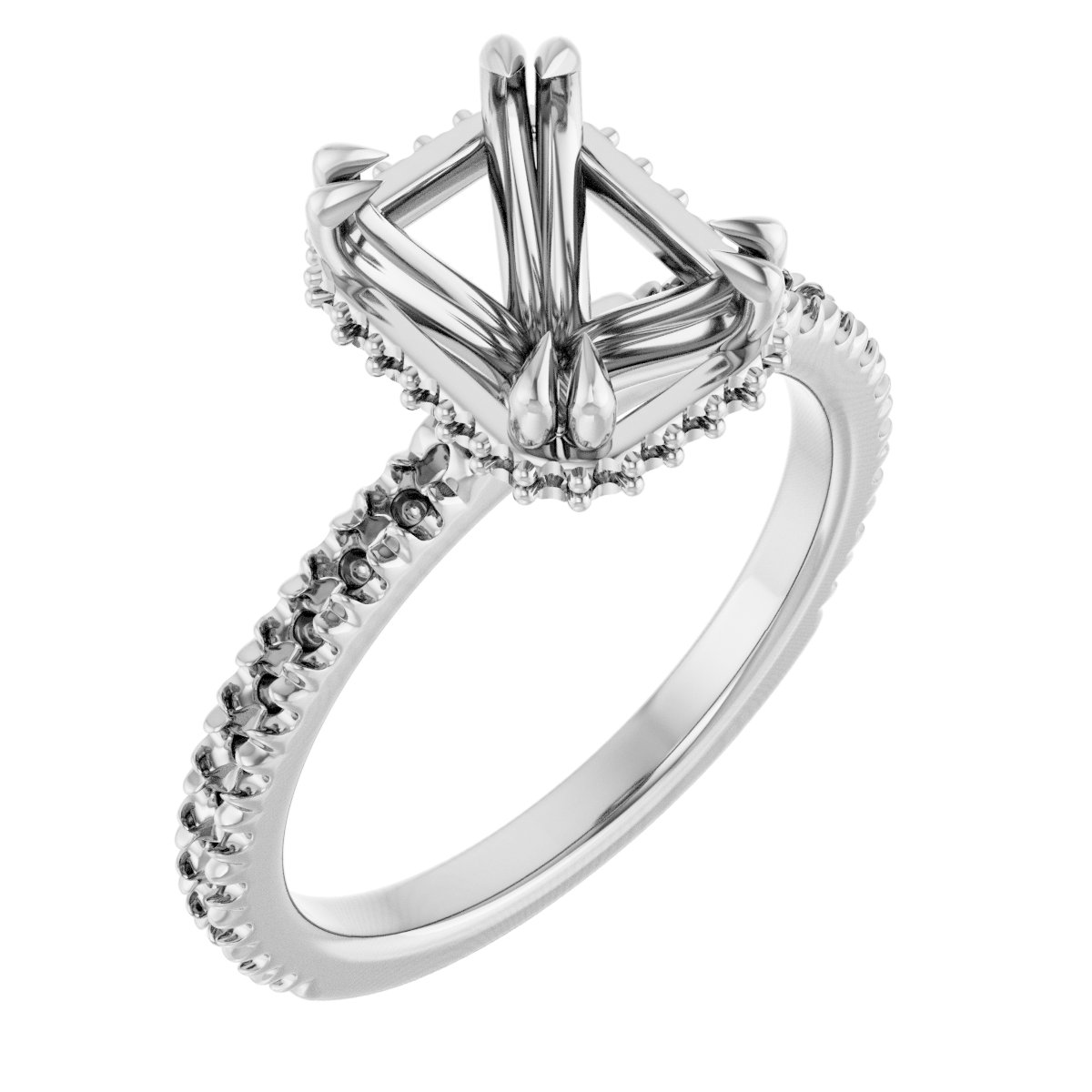 Double-Claw Hidden Halo-Style Engagement Ring