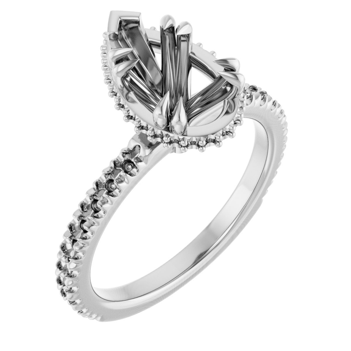 Double-Claw Hidden Halo-Style Engagement Ring