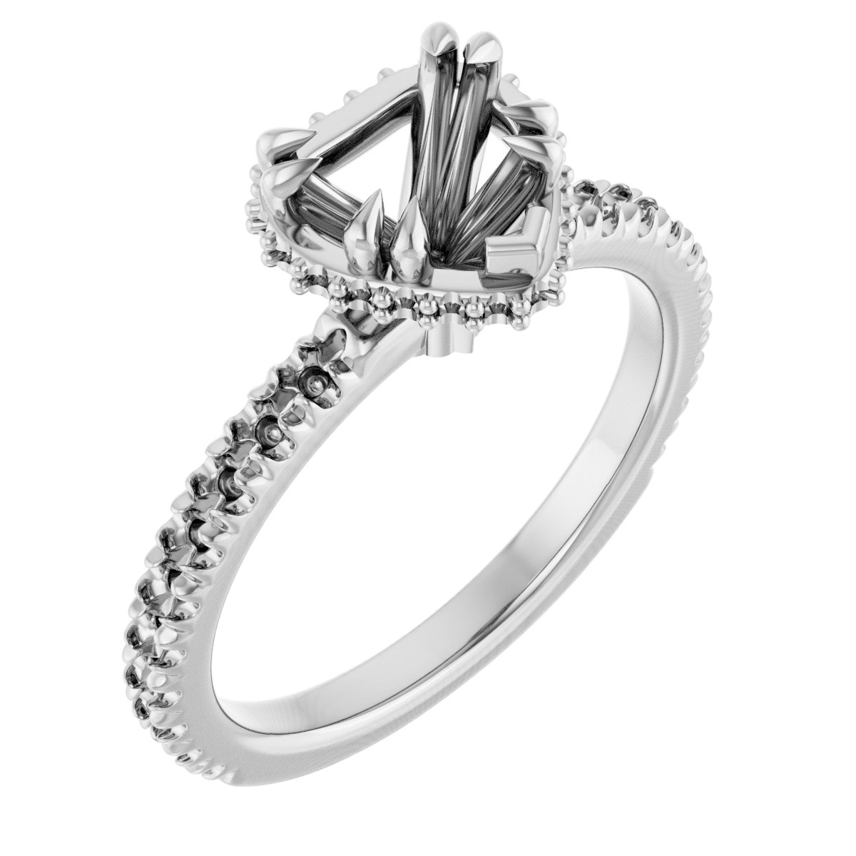Double-Claw Hidden Halo-Style Engagement Ring