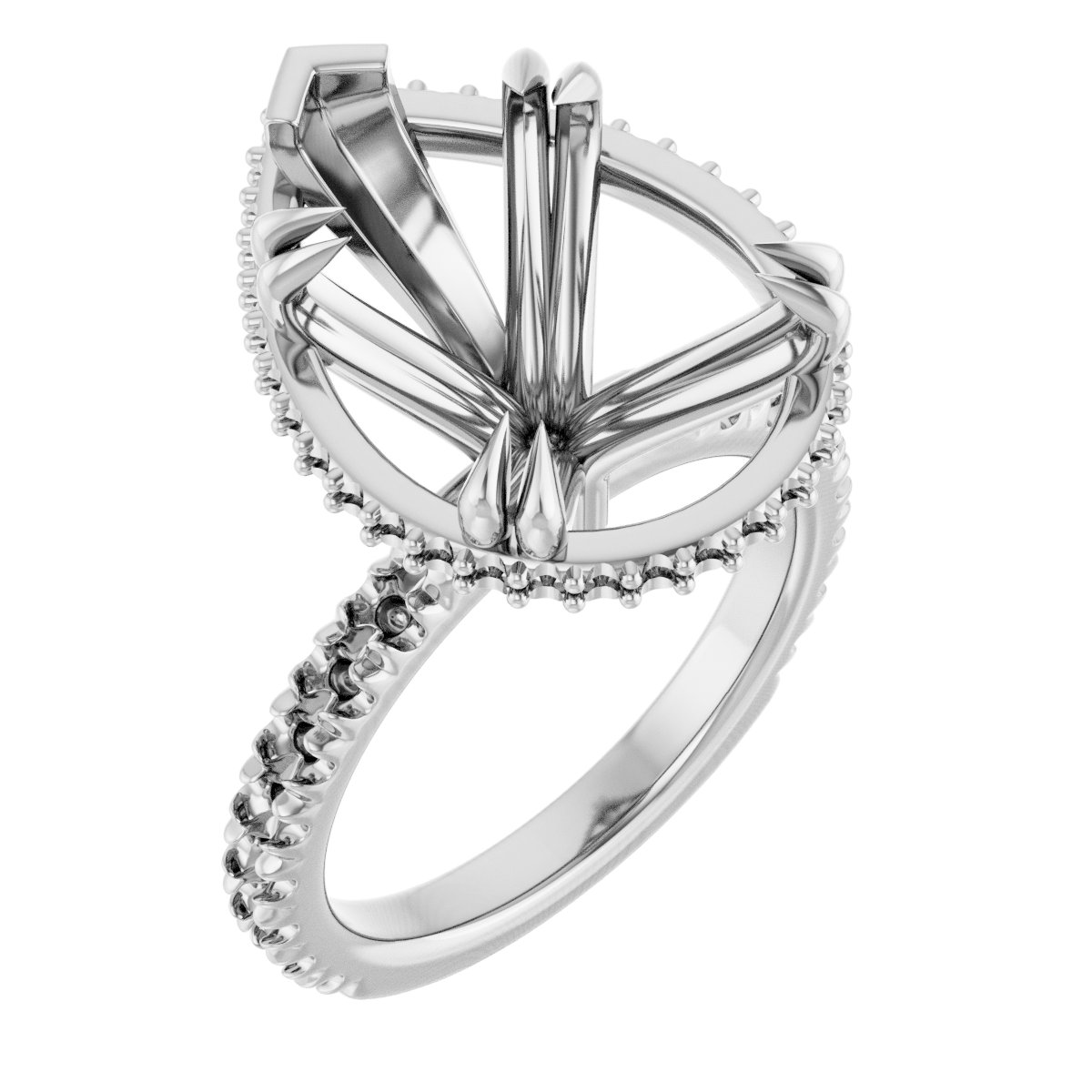 Double-Claw Hidden Halo-Style Engagement Ring