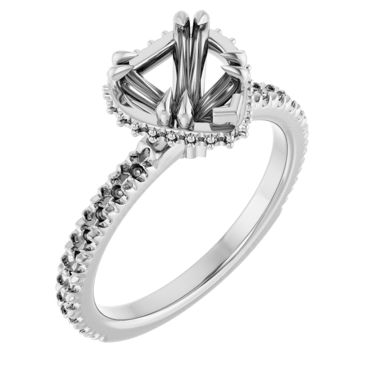 Double-Claw Hidden Halo-Style Engagement Ring