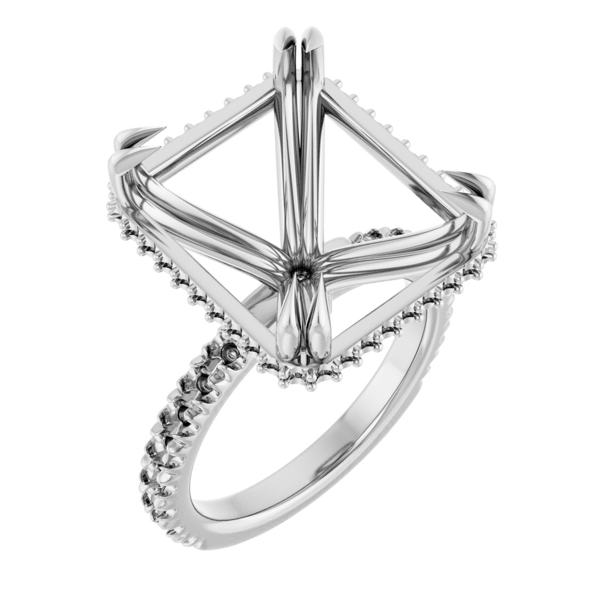 Double-Claw Hidden Halo-Style Engagement Ring