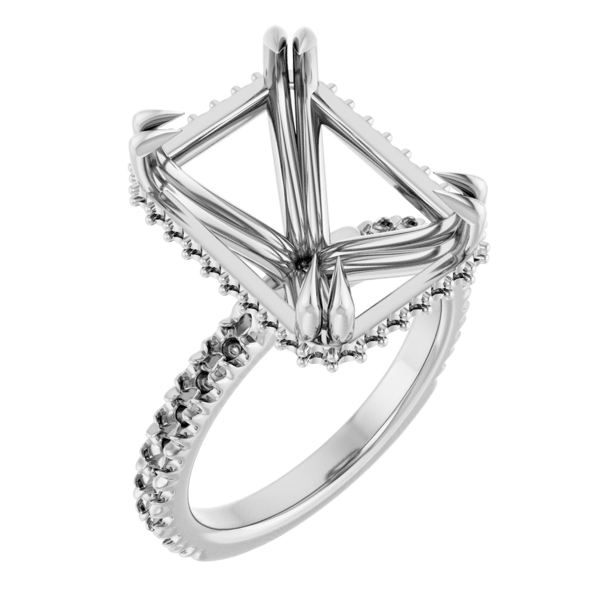 Double-Claw Hidden Halo-Style Engagement Ring