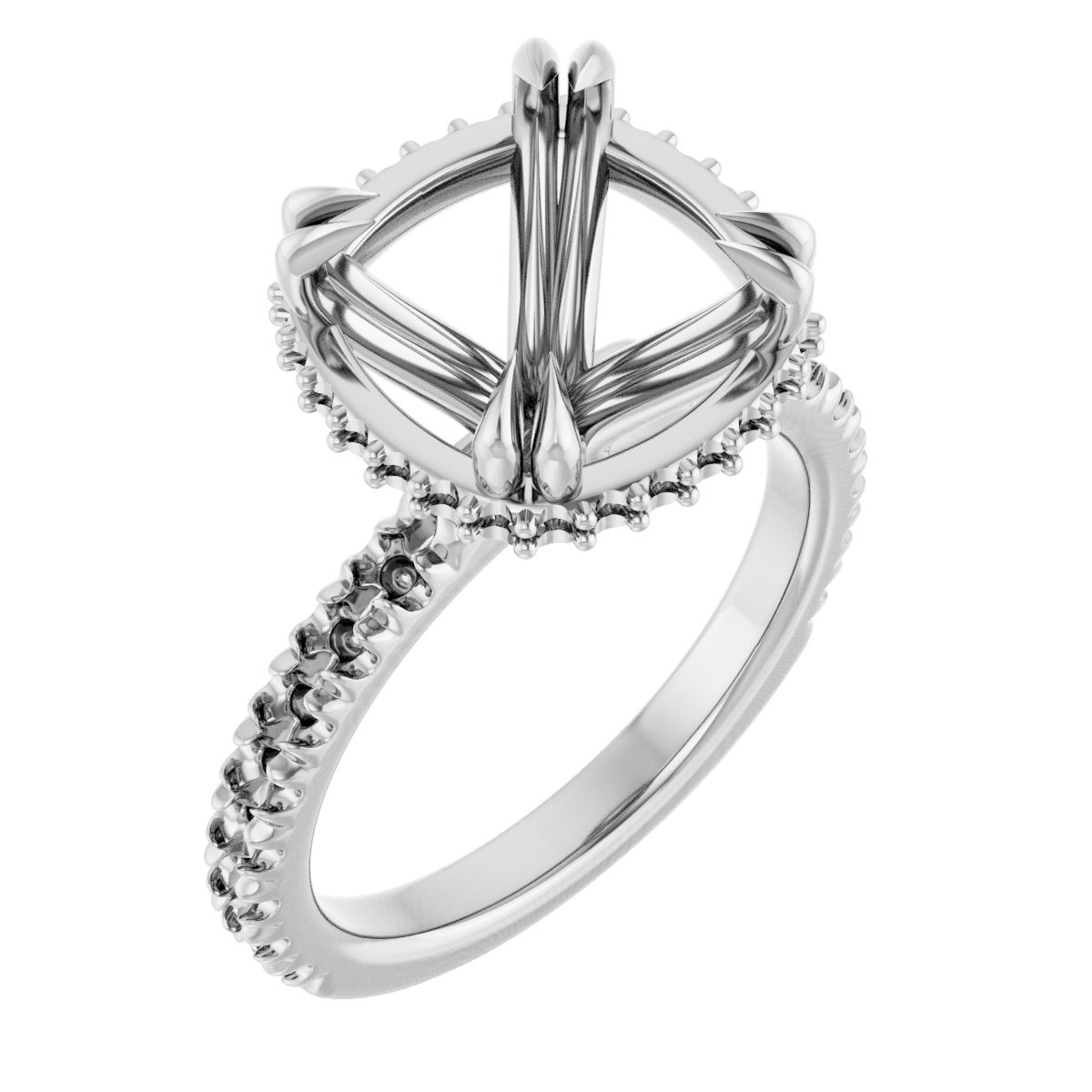 Double-Claw Hidden Halo-Style Engagement Ring