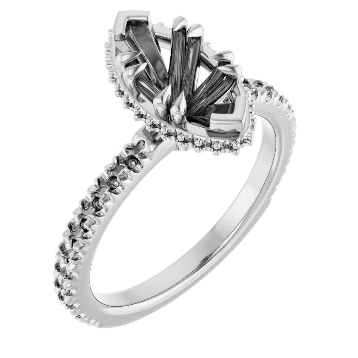 Double-Claw Hidden Halo-Style Engagement Ring