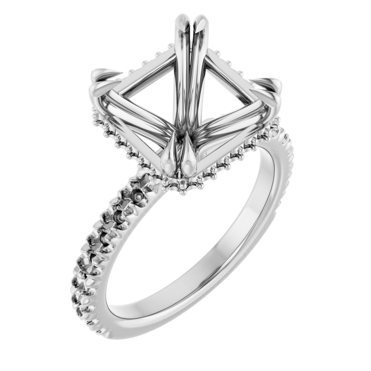 Double-Claw Hidden Halo-Style Engagement Ring