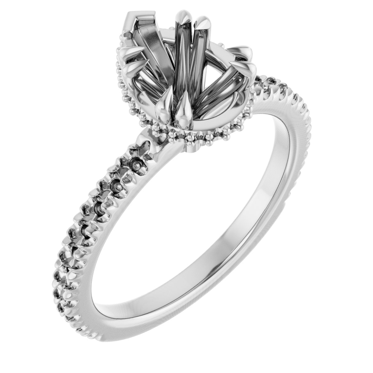 Double-Claw Hidden Halo-Style Engagement Ring