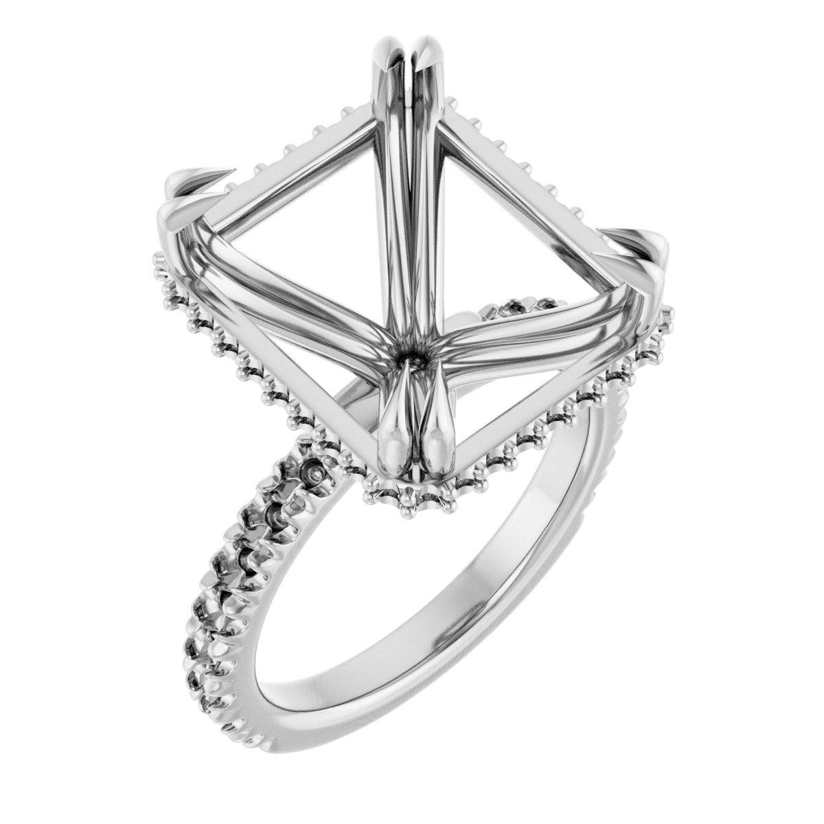 Double-Claw Hidden Halo-Style Engagement Ring
