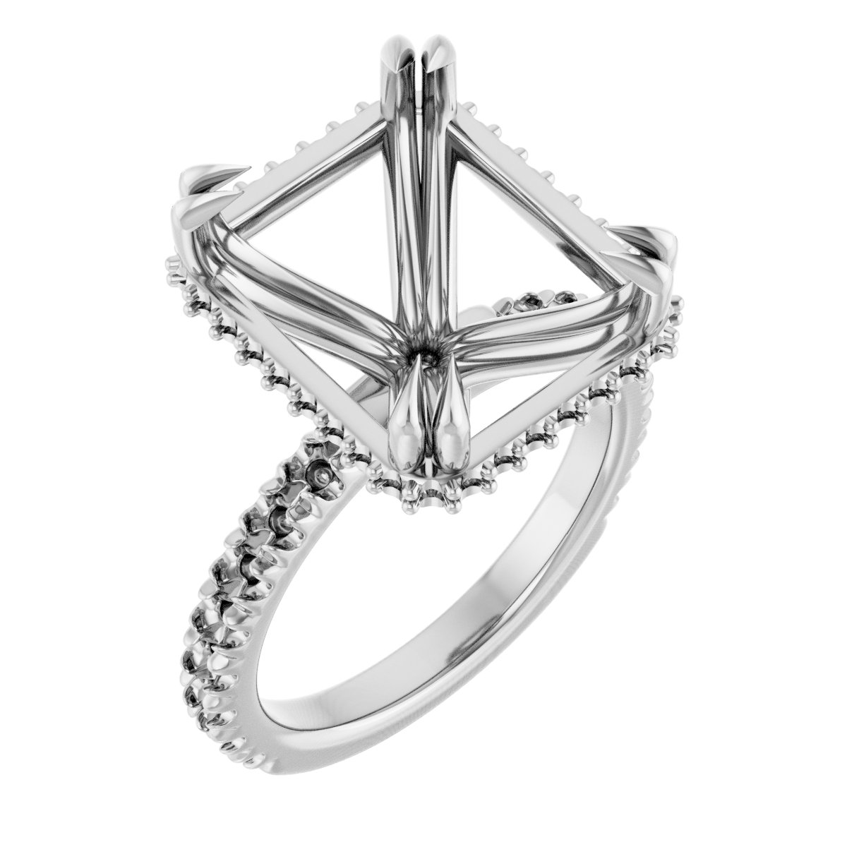 Double-Claw Hidden Halo-Style Engagement Ring