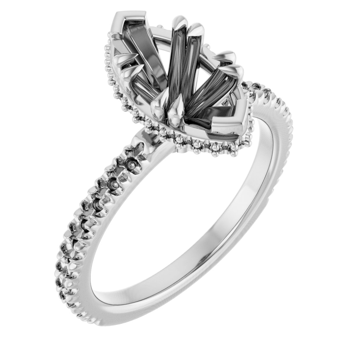 Double-Claw Hidden Halo-Style Engagement Ring