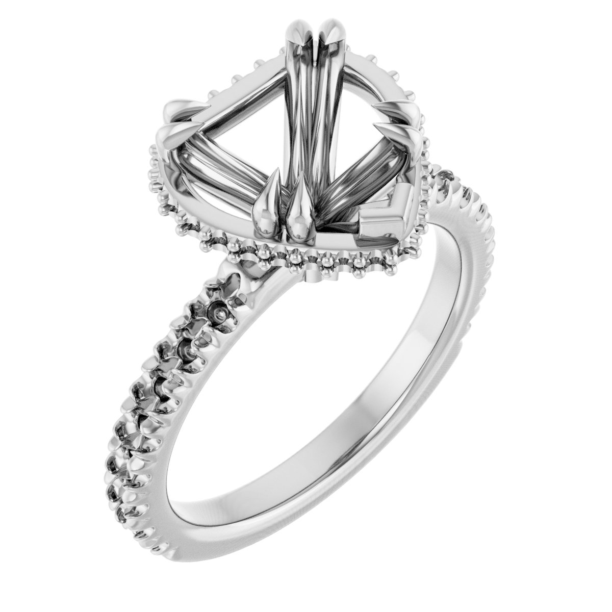 Double-Claw Hidden Halo-Style Engagement Ring