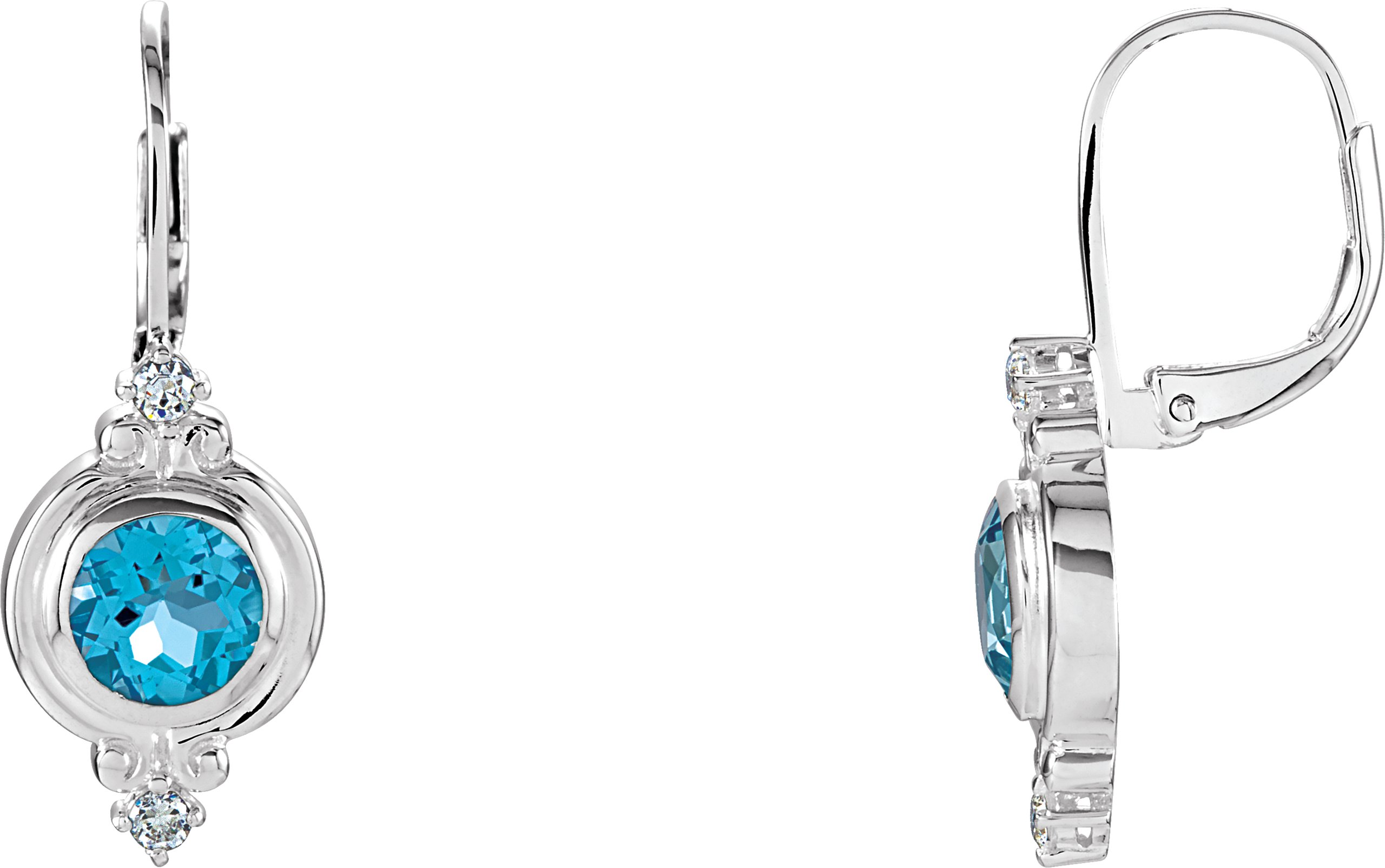 Sterling Silver Swiss Blue Topaz and Cubic Zirconia Leverback Earrings Ref 1742297