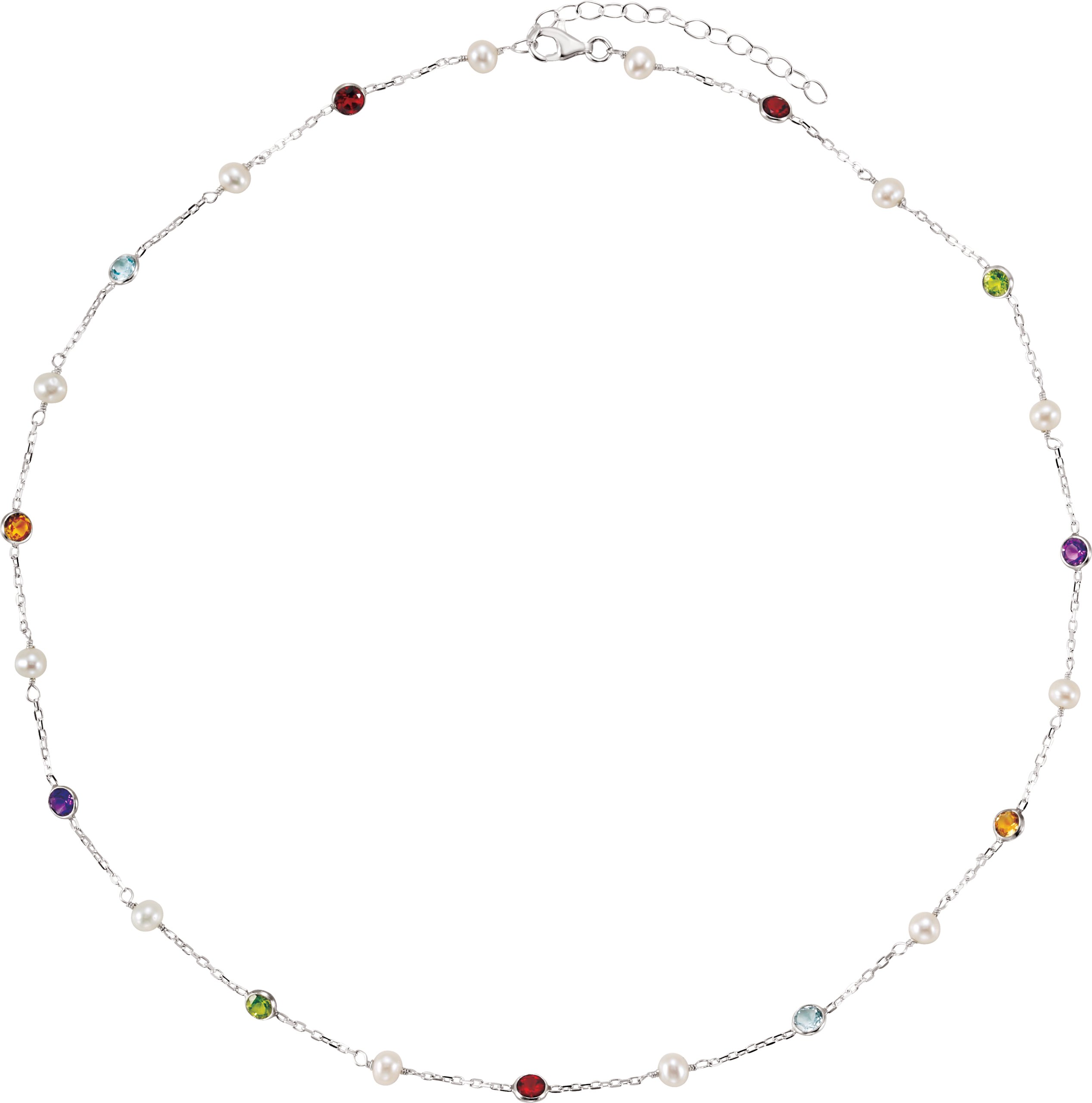 Sterling Silver Freshwater Cultured Pearl & Multi-Gemstone 18" Necklace