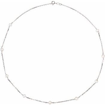 Sterling Silver Freshwater Cultured Pearl Station 18 inch Necklace Ref. 254844