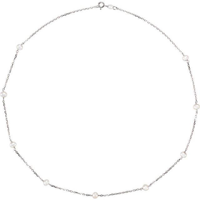 Sterling Silver Cultured White Freshwater Pearl 9-Station 18" Necklace