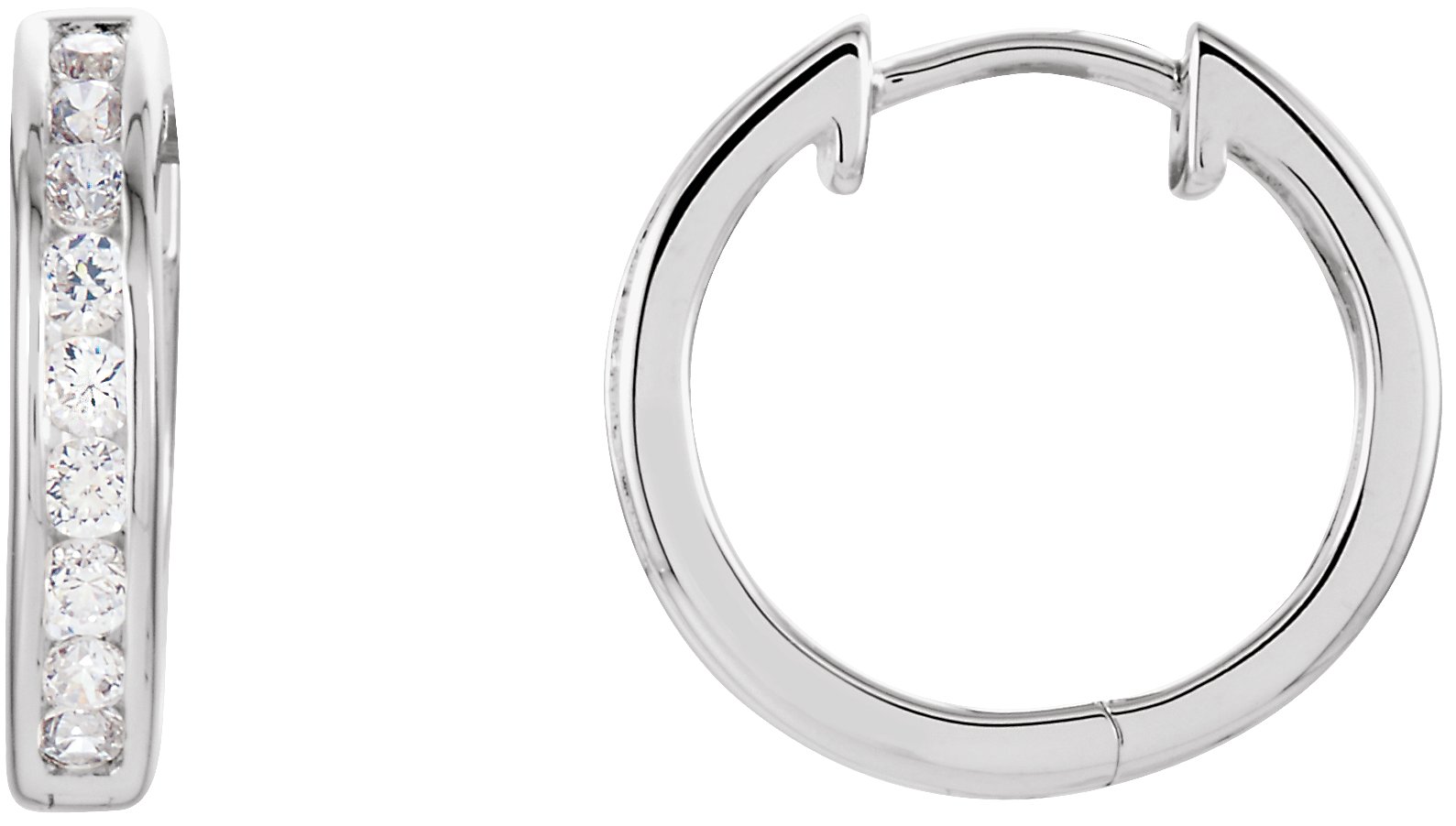 Sterling Silver Imitation Cubic Zirconia Hinged Hoop Earrings