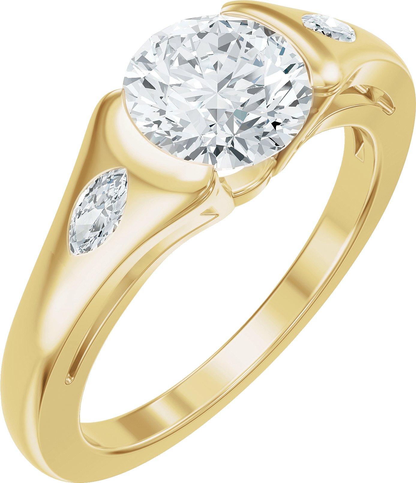 14k Yellow Gold 6.5 Mm Round 1/6 Ctw Natural Diamond Semi-set Engagement Ring
