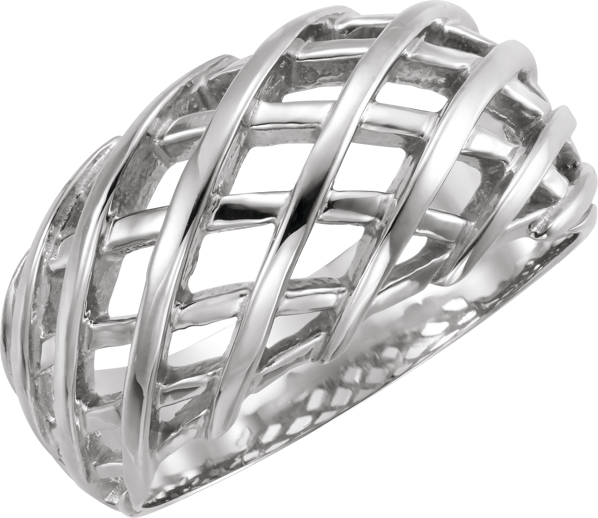 14K White 11 mm Latticework Dome Ring