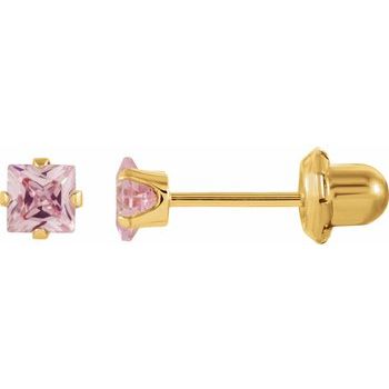 Inverness Square Pink CZ Piercing Earrrings 3mm Ref 331579