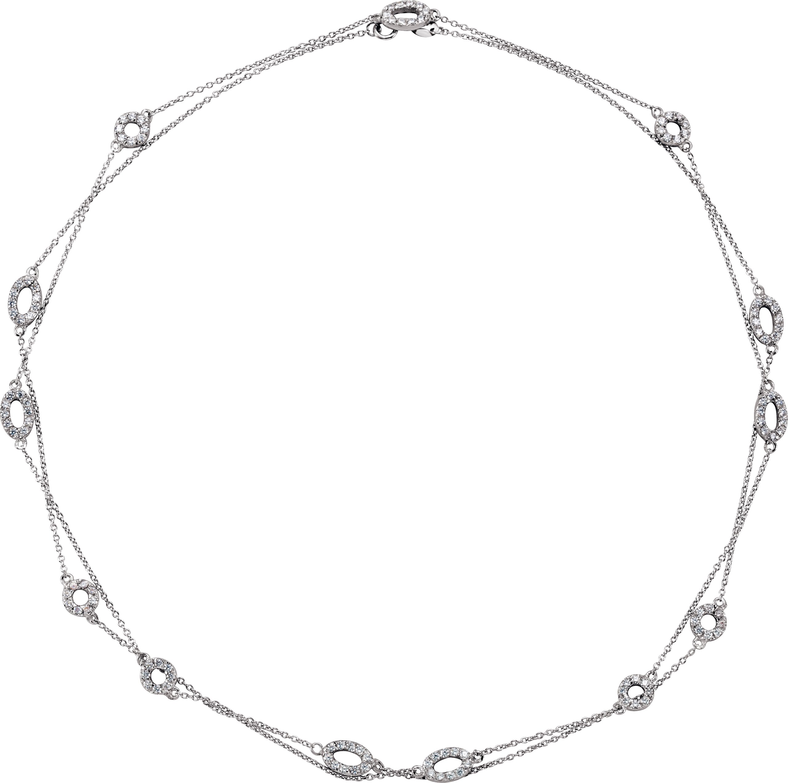 Sterling Silver Rhodium-Plated Imitation White Cubic Zirconia Station 36" Necklace 