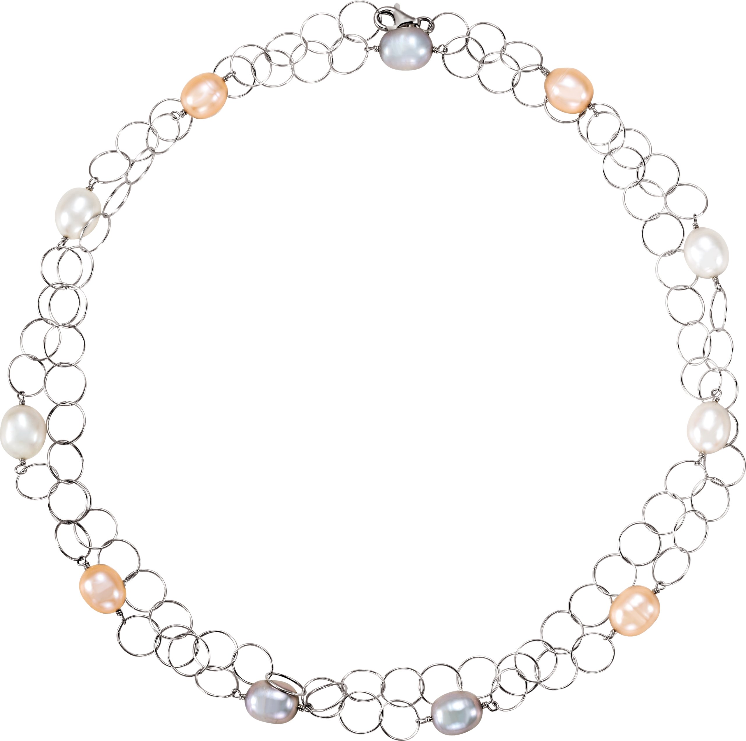 Sterling Silver Freshwater Multi-Colored Pearl 40" Necklace