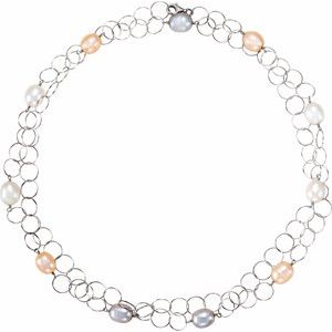 Sterling Silver Freshwater Multi-Colored Pearl 40" Necklace