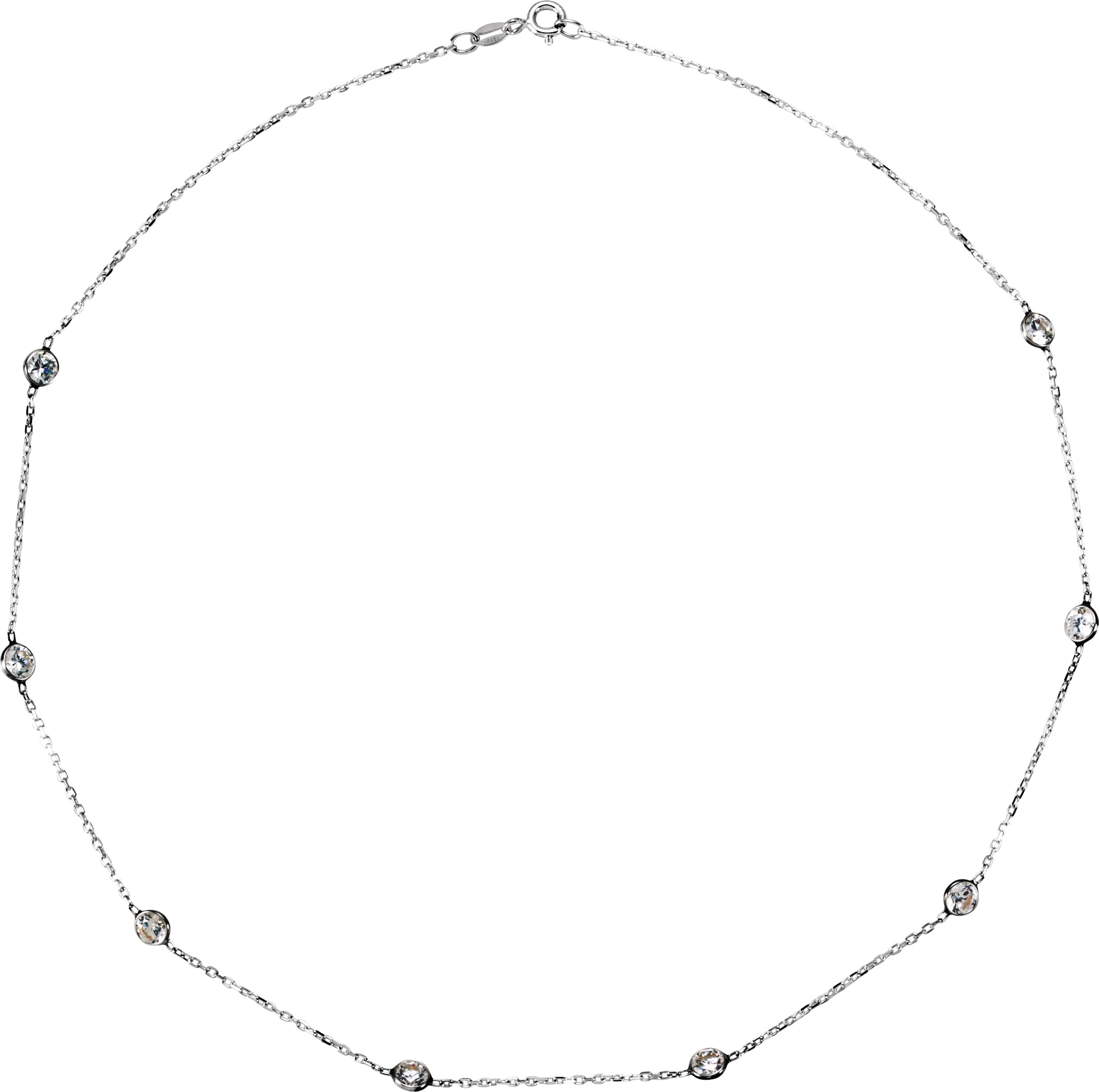 Sterling Silver 4 mm Round Imitation White Cubic Zirconia 8-Station 16 Necklace