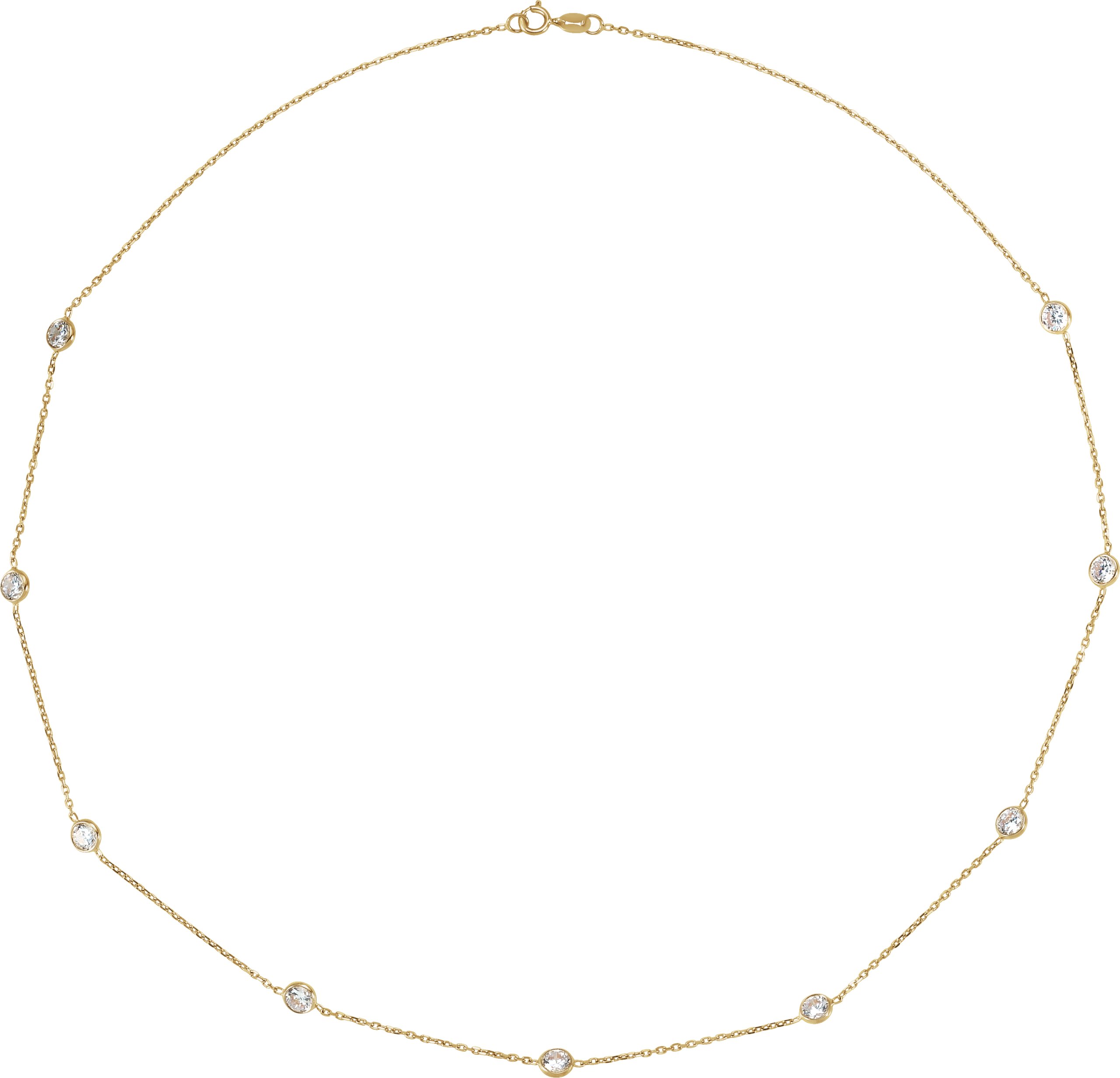 14K Yellow 4 mm Round Imitation White Cubic Zirconia 9-Station 18" Necklace