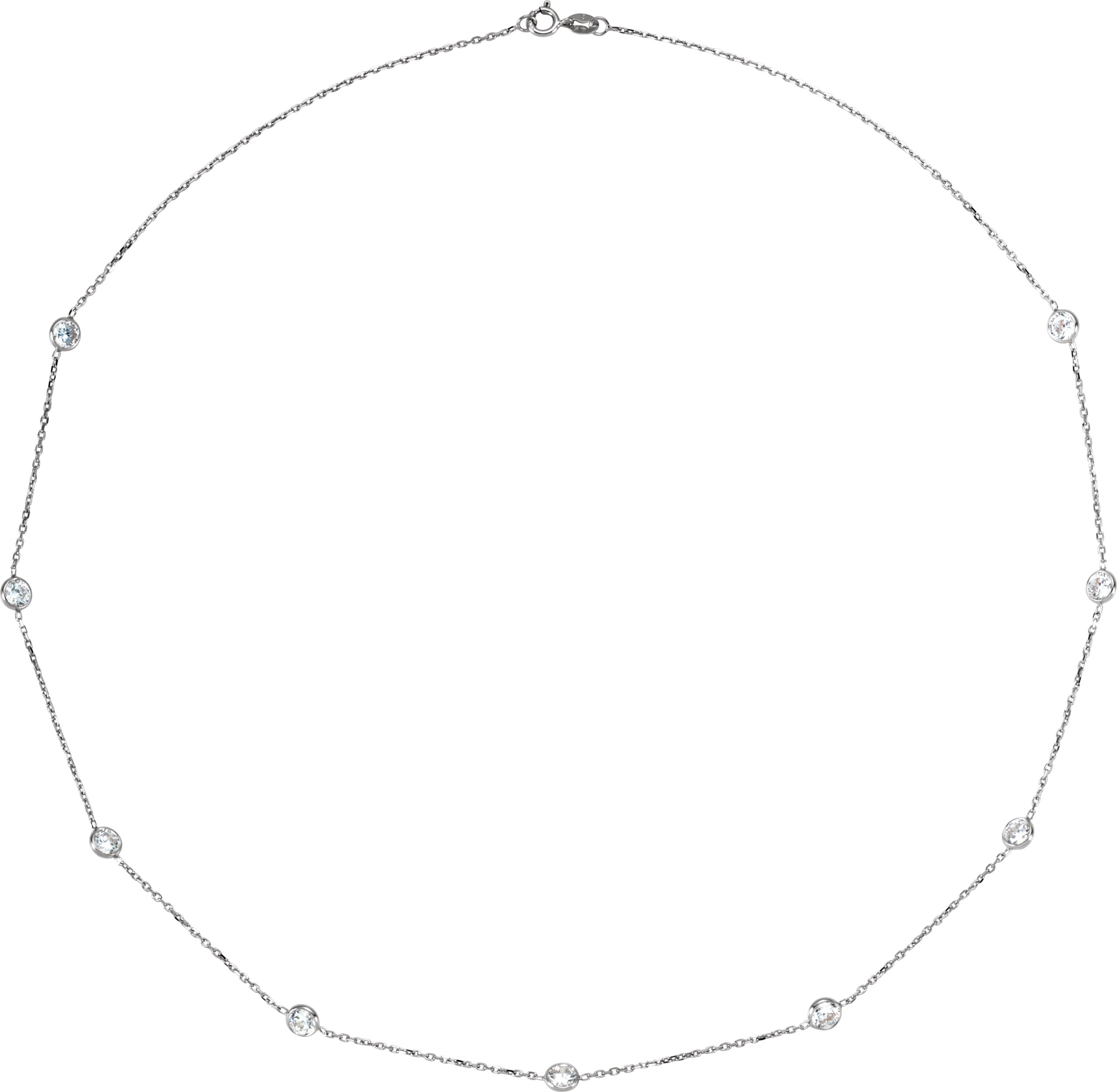 14K White 4 mm Round Imitation White Cubic Zirconia 9-Station 18" Necklace
