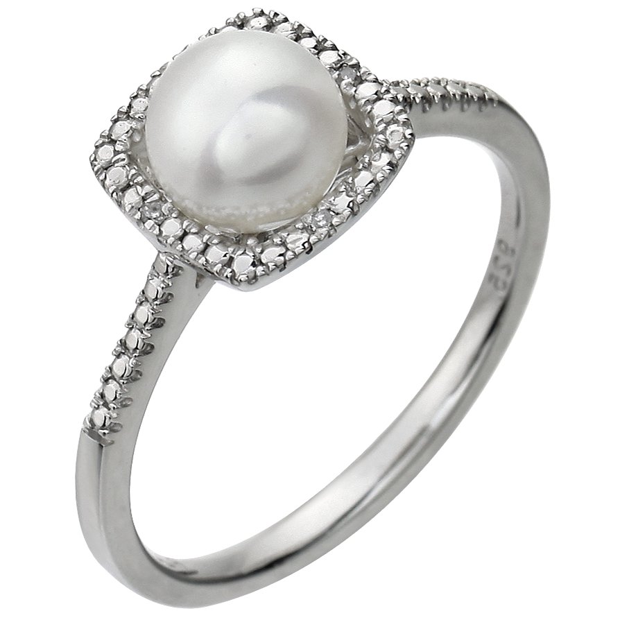 Sterling Silver Cultured White Freshwater Pearl & .01 CTW Natural Diamond Ring<br>(Size 5)