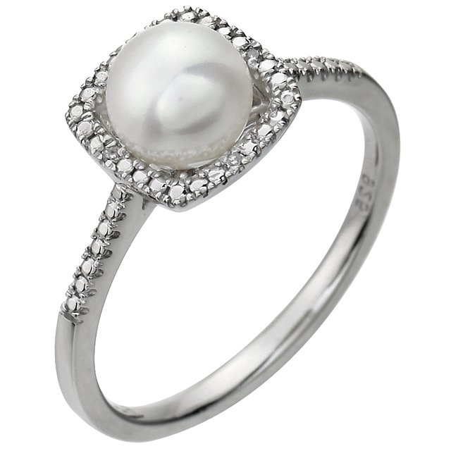 Sterling Silver Cultured White Freshwater Pearl & .01 CTW Natural Diamond Ring